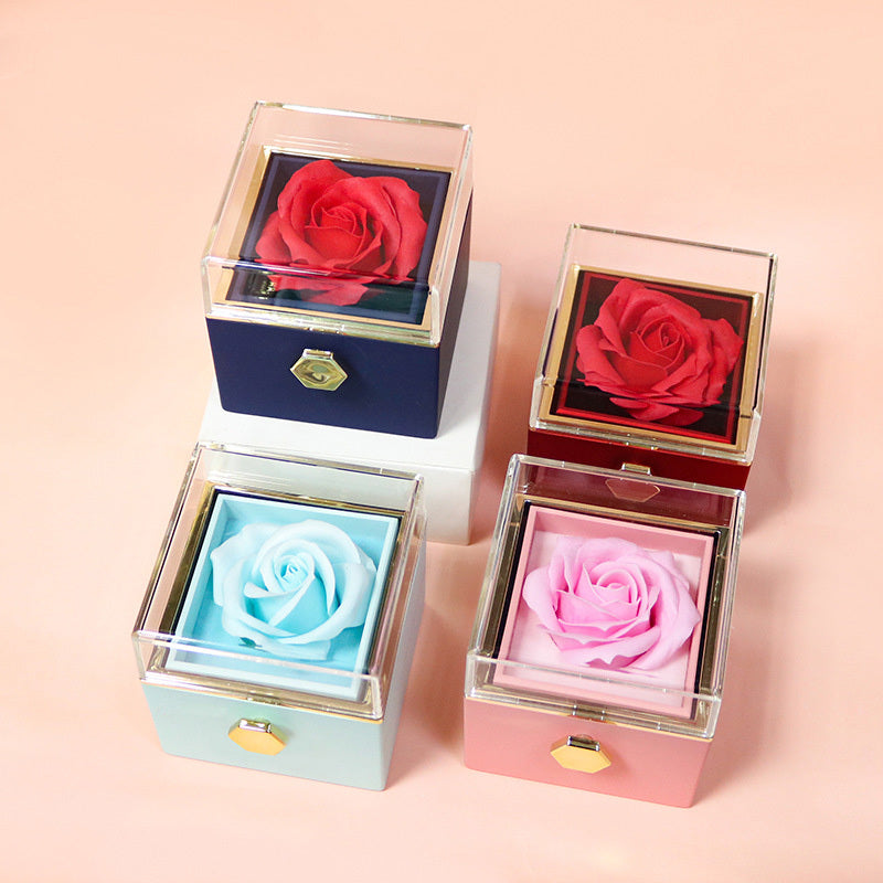 Rotating Soap Flower Rose Gift Box Creative Rotating Rose Jewelry Packaging Box Valentine's Day Gift For Women